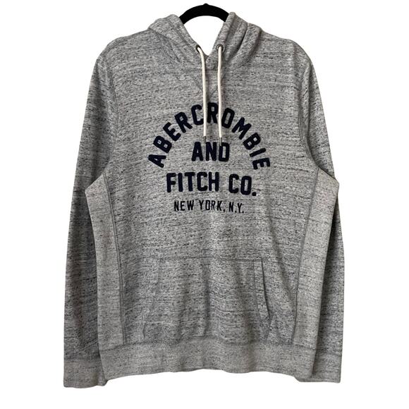 Abercrombie & Fitch Hoodie Mens Medium Gray Blue Spell Out Hooded New York Y2K